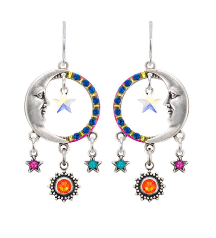 E177-MC Luna Star Earring w/Dangles-Multicolor
