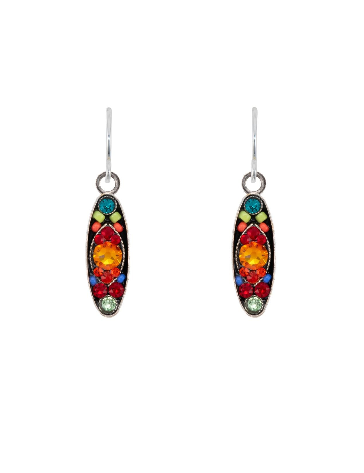 E182-MC Sparkle Long Oval Earrings-Multicolor