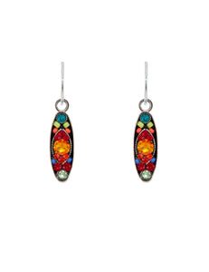 E182-MC Sparkle Long Oval Earrings-Multicolor