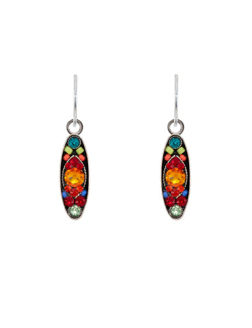 E182-MC Sparkle Long Oval Earrings-Multicolor