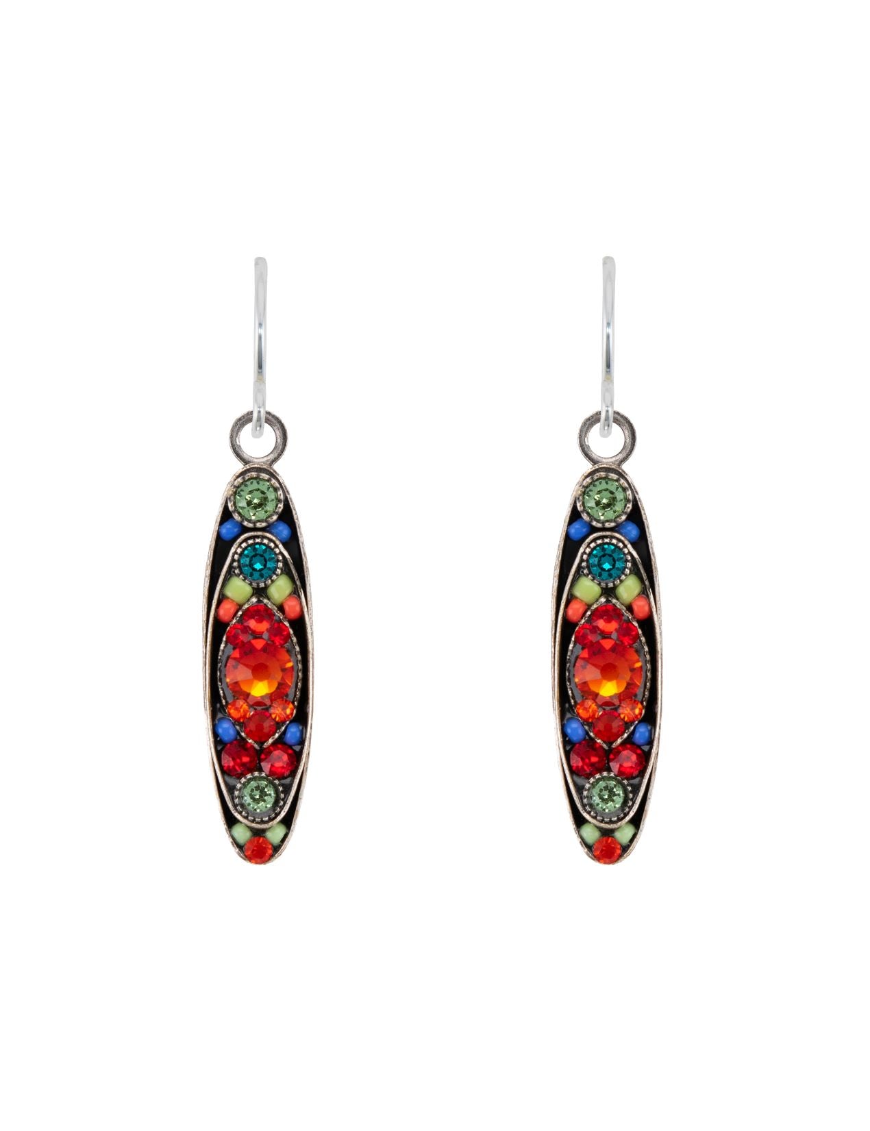 E185-MC Sparkle Long Oval Earrings-Multicolor