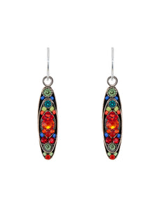 E185-MC Sparkle Long Oval Earrings-Multicolor