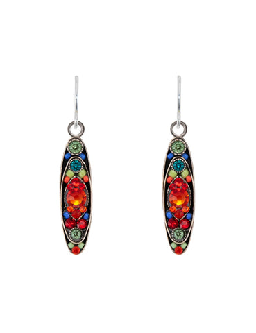 E185-MC Sparkle Long Oval Earrings-Multicolor