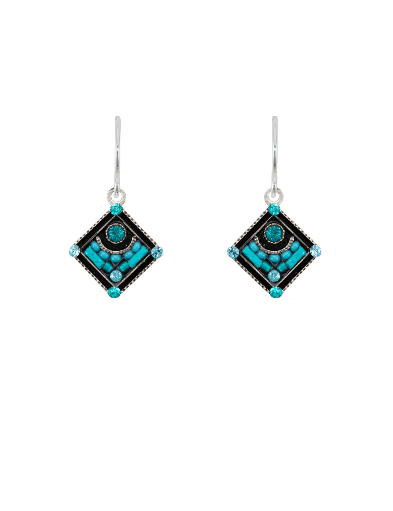 E202-TURQ Architectural Diamond Shape Earrings-Turquoise