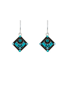 E202-TURQ Architectural Diamond Shape Earrings-Turquoise
