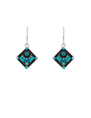 E202-TURQ Architectural Diamond Shape Earrings-Turquoise