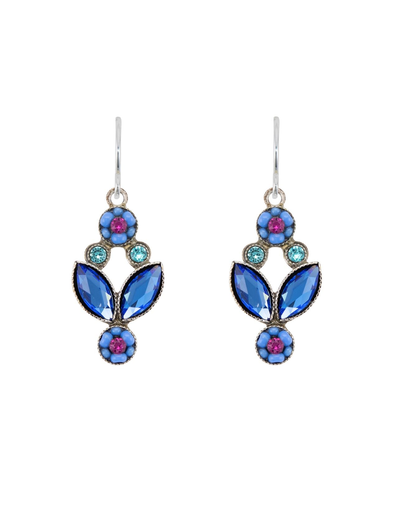 E217-SAP Botanical Leaf Flowers Earrings - Sapphire