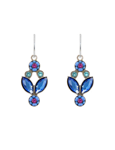 E217-SAP Botanical Leaf Flowers Earrings - Sapphire