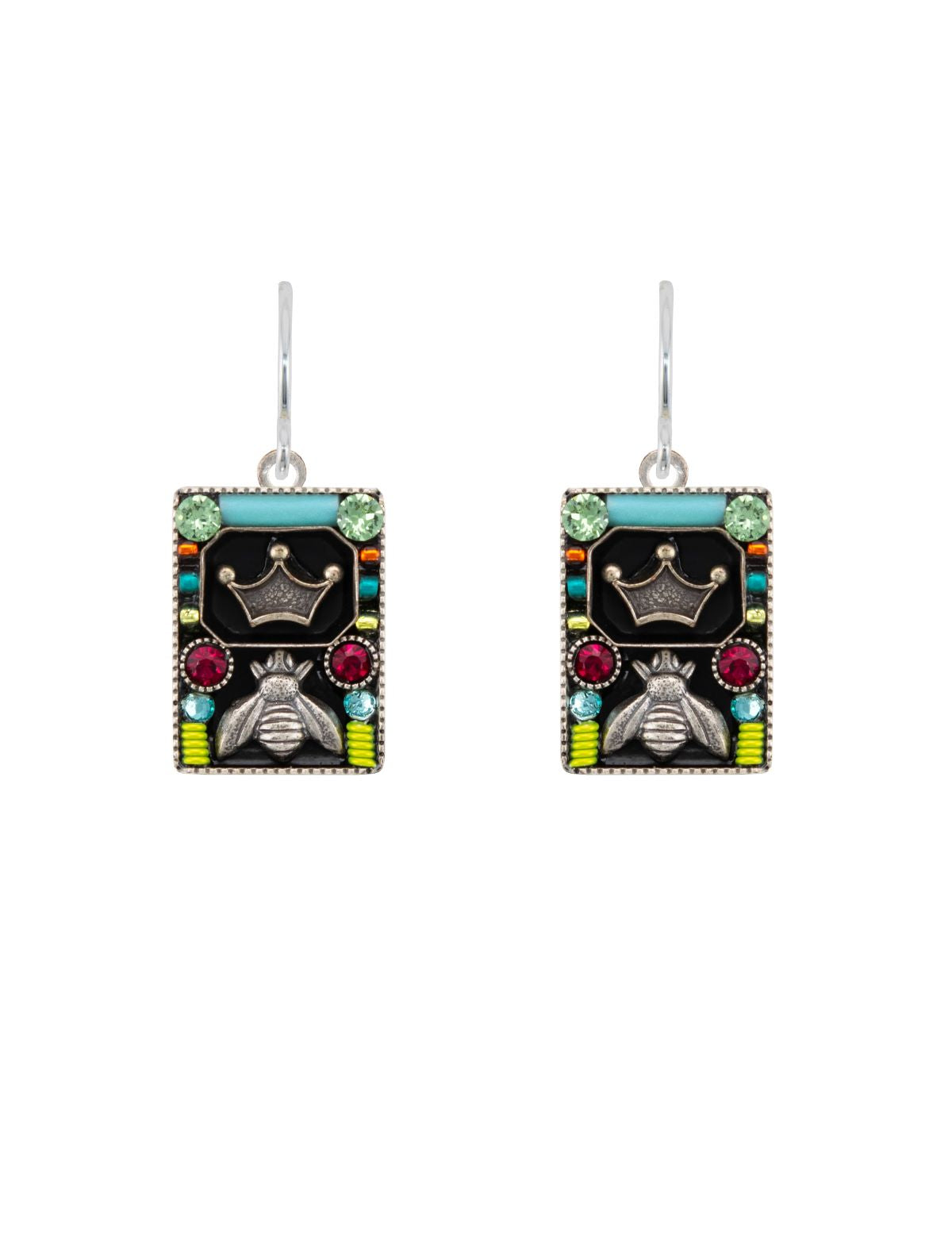 E229-MC Queen Bee Rectangle Earrings-Multicolor