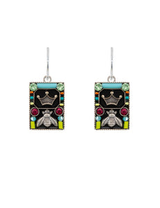 E229-MC Queen Bee Rectangle Earrings-Multicolor