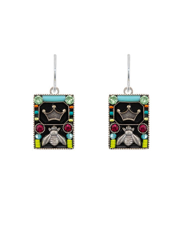 E229-MC Queen Bee Rectangle Earrings-Multicolor