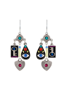 E238-MC Talisman Evil Eye w/Dangles Earrings-Multicolor