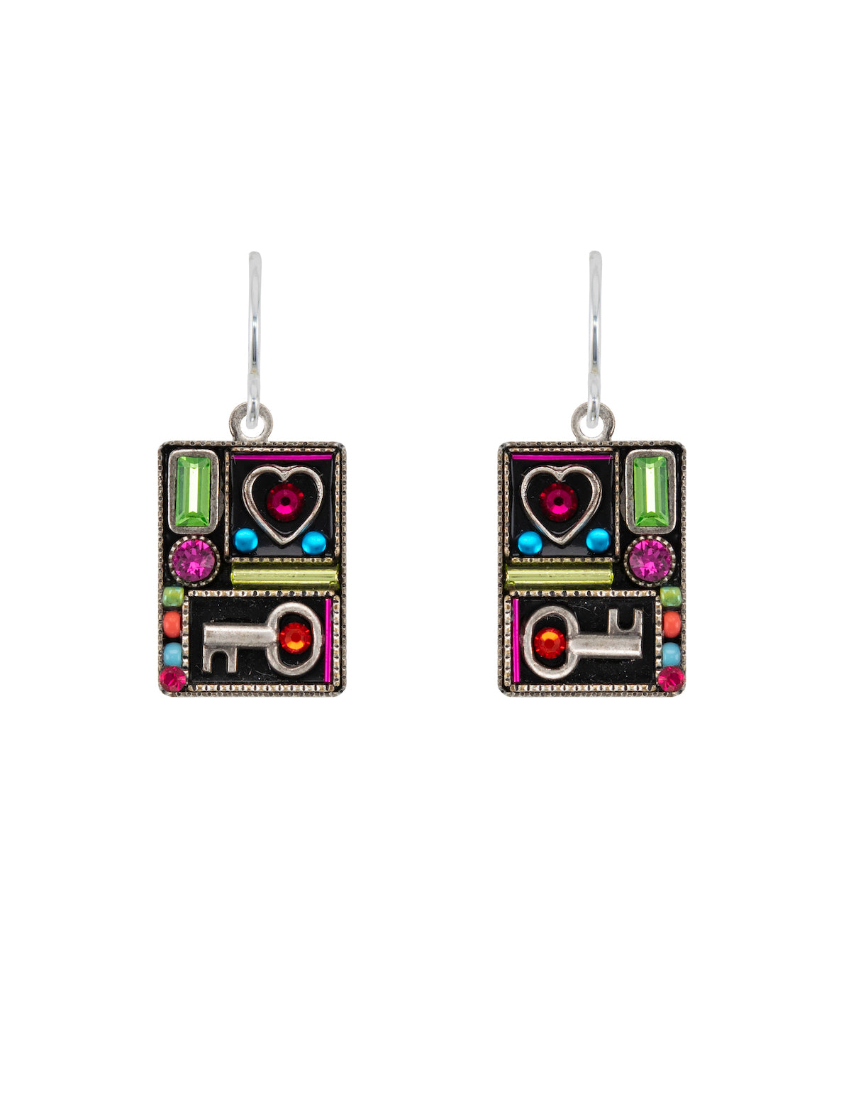 E246-MC Talisman Rectangle Hearts & Stars Earrings - Multicolor