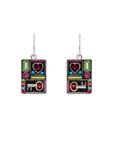 E246-MC Talisman Rectangle Hearts & Stars Earrings - Multicolor