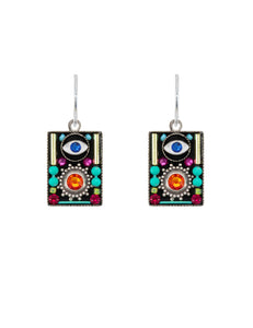 E248-MC Talisman Rectangle Evil Eye Earrings-Multicolor