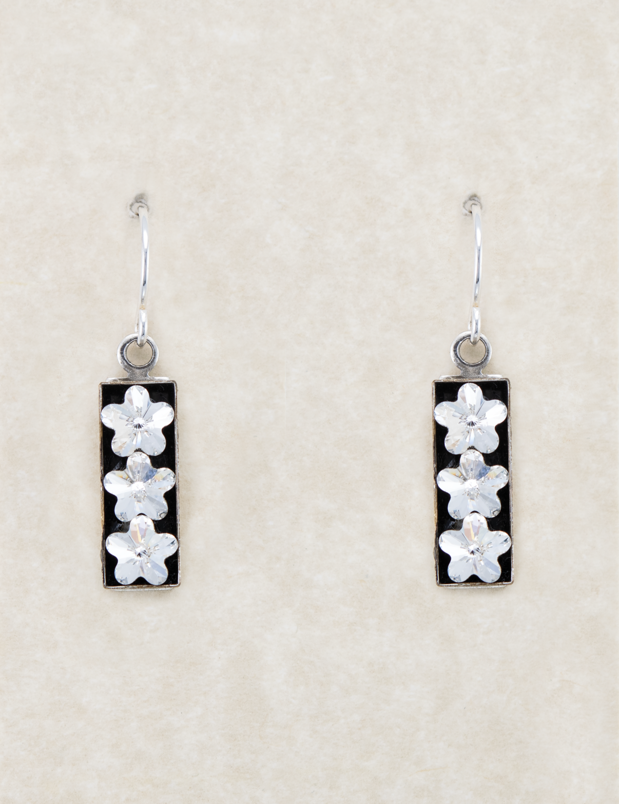 LE46-CRY Limited Edition Rectangle Flower Earrings - Crystal