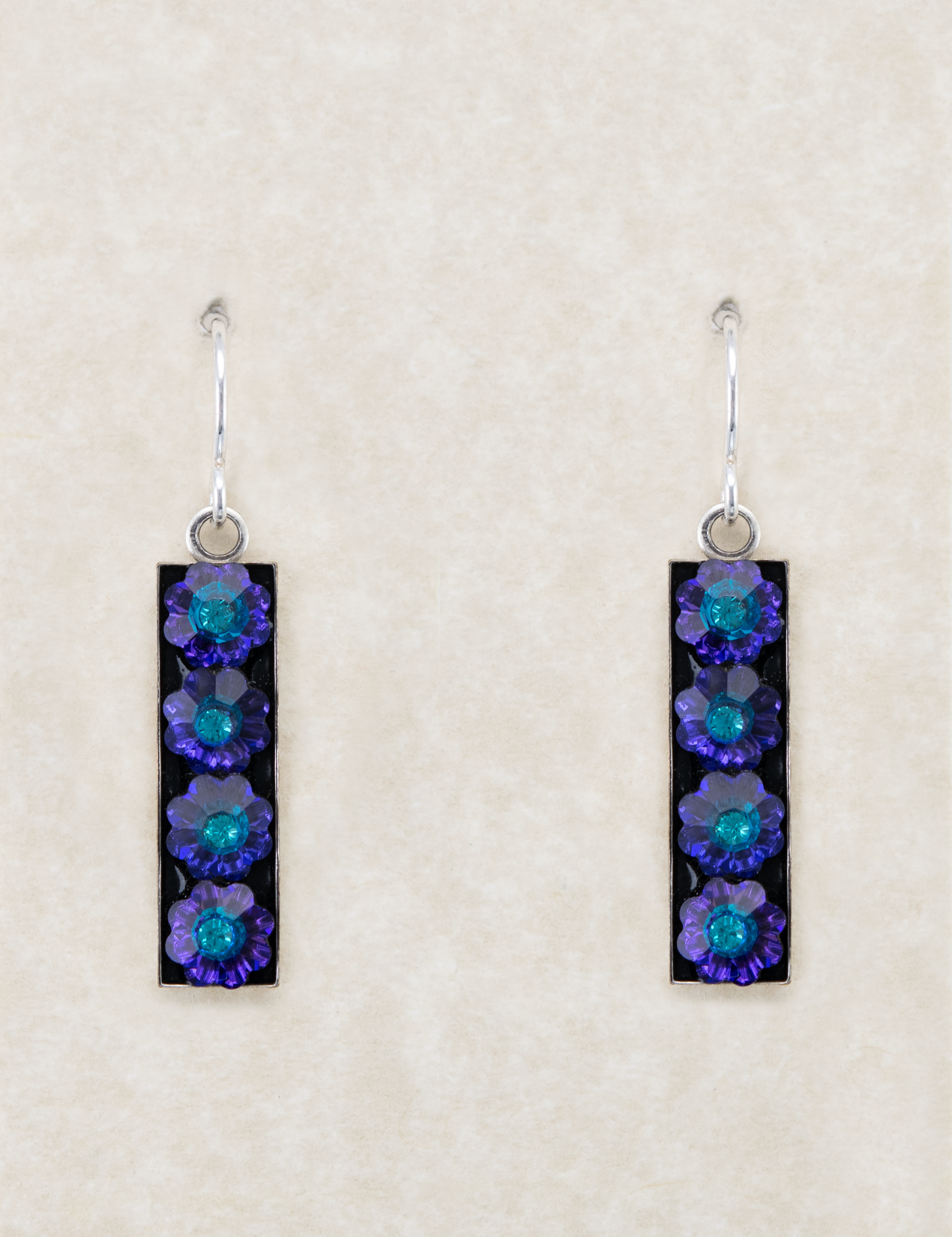 LE48-BB Limited Edition Long Rectangle Flower Earrings - Bermuda Blue