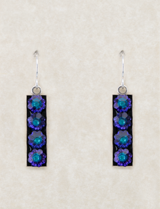 LE48-BB Limited Edition Long Rectangle Flower Earrings - Bermuda Blue