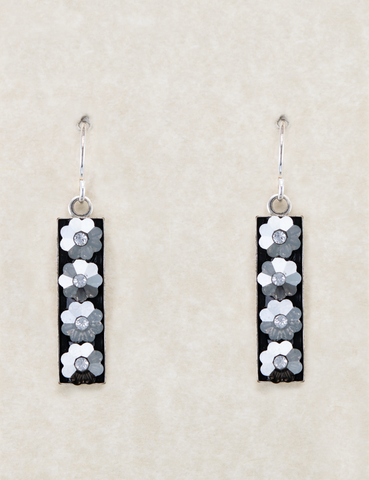 LE48-BD Limited Edition Long Rectangle Flower Earrings - Black Diamond