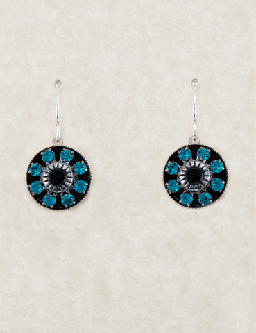 LE86-BLZ/J Limited Edition Large Floral Cluster Earrings - Blue Zircon/Jet